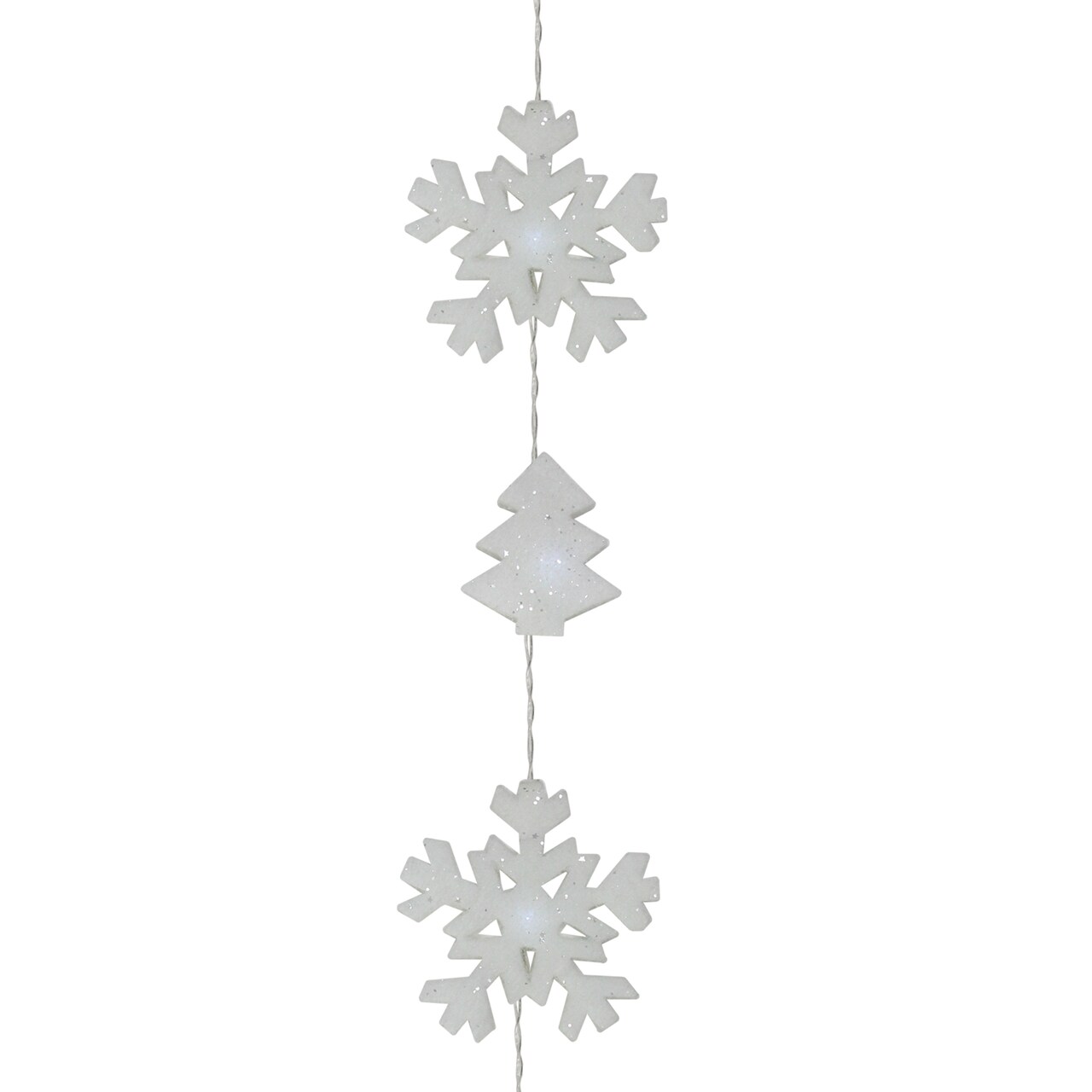 Kaemingk 12 Battery Operated White LED Snowflake and Tree Mini Christmas Lights - 5.5 ft Clear Wire